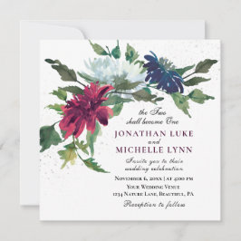 Burgundy Blue Floral All in One Christlich Wedding Einladung