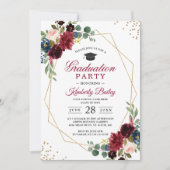 Burgundy Blue Floral Geometric Graduation Party Einladung (Vorderseite)