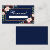 Burgundy Blue Floral Gold Hochzeit vorbehalten Platzkarte (Vorne/Hinten)
