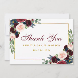 Burgundy Blue Floral Gold Wedding Danke