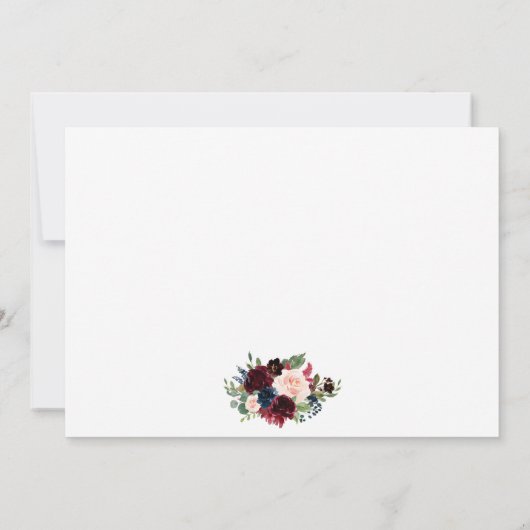 Burgundy Blue Floral Gold Wedding Dankeskarte (Rückseite)