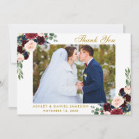 Burgundy Blue Floral Gold Wedding Foto