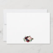 Burgundy Blue Floral Gold Wedding Foto Dankeskarte (Rückseite)
