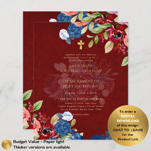 Burgundy Blue Floral Katholic Nuptial Mass Wedding Flyer