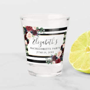 Burgundy Blue Floral Striping Junggeselinnen-Absch Schnapsglas