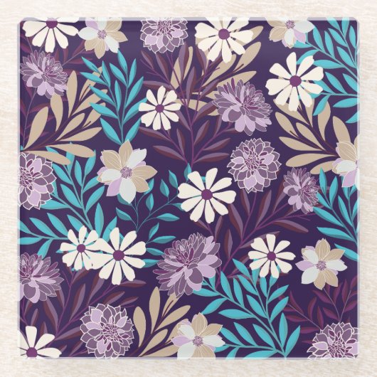 Burgundy & Blue Floral Untersetzer (Vorderseite)