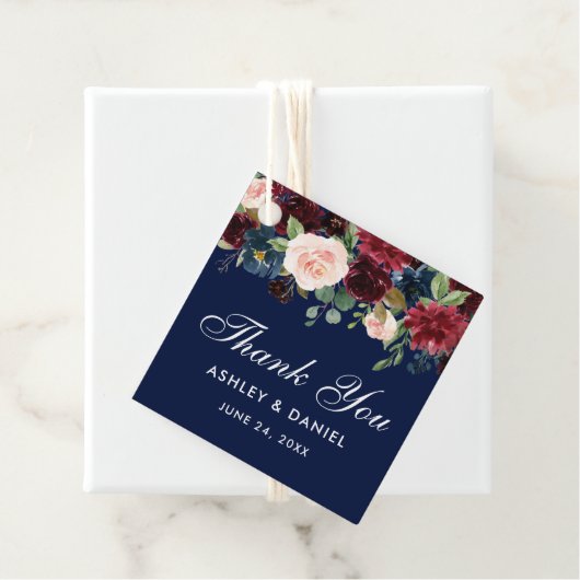 Burgundy Blue Floral Wedding Danke Gold Geschenkanhänger (Beispiel)