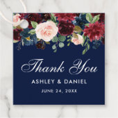 Burgundy Blue Floral Wedding Danke Gold Geschenkanhänger (Vorderseite)