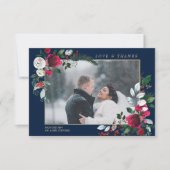 Burgundy Blue Floral Wedding Foto Danke Karte (Vorderseite)