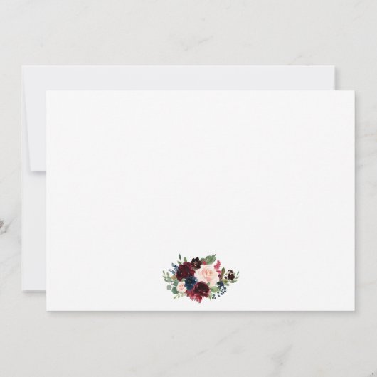 Burgundy Blue Floral Wedding Foto Dankeskarte (Rückseite)