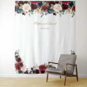 Burgundy Blue Floral Wedding Foto Stand Hintergrun Wandteppich (Beispiel)