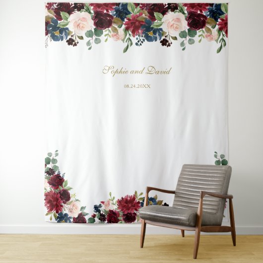 Burgundy Blue Floral Wedding Foto Stand Hintergrun Wandteppich (Beispiel)