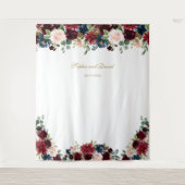 Burgundy Blue Floral Wedding Foto Stand Hintergrun Wandteppich (Vorderseite)