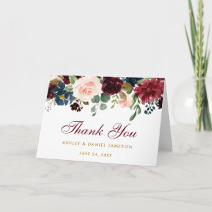 Burgundy Blue Floral Wedding Gold Danke Falten Kar