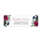 Burgundy Blue Floral Wedding Rücksendeadresse (Vorne)