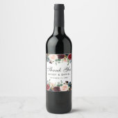 Burgundy Blue Floral Wedding Vielen Dank Weinetikett (Vorderseite)