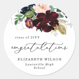 Burgundy Blue Florals Herzlichen Glückwunsch Absch Runder Aufkleber