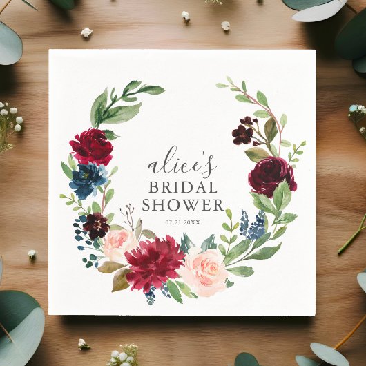 Burgundy Blue Garden Brautparty Serviette