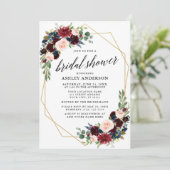 Burgundy Blue Geometric Gold Brautparty Einladung (Stehend Vorderseite)