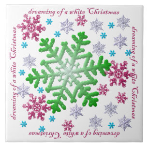 Burgundy Blue Green & Silver Snowflakes Fliese