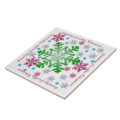 Burgundy Blue Green & Silver Snowflakes Fliese (Seite)