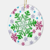 Burgundy Blue Green & Silver Snowflakes Keramik Ornament (Links)