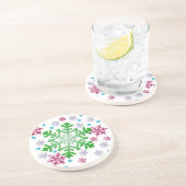 Burgundy Blue Green & Silver Snowflakes Untersetzer (Seite)