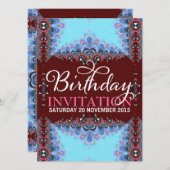 Burgundy Blue Lace Erwachsene Einladungen zum Gebu (Vorne/Hinten)