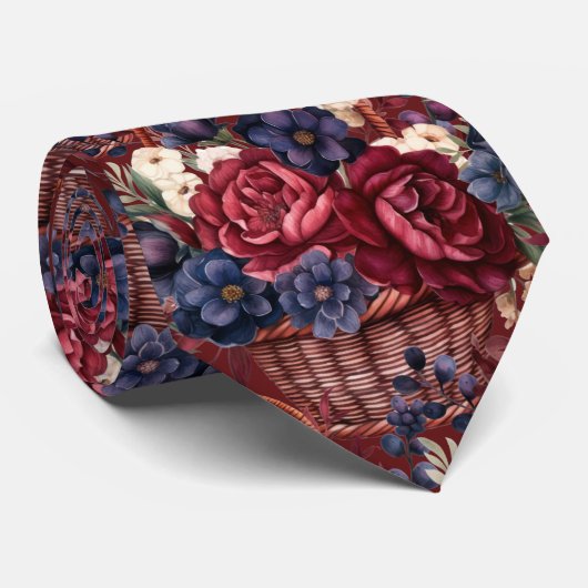 Burgundy Blue Periwinkle Blush Pink Floral Krawatte (Gerollt)