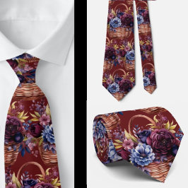 Burgundy Blue Periwinkle Blush Pink Floral Krawatte