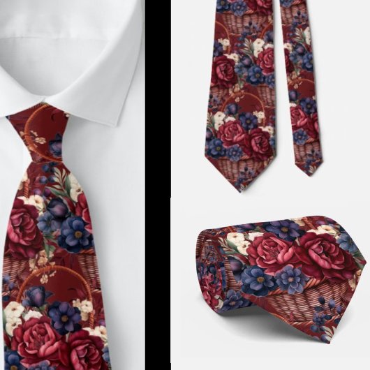 Burgundy Blue Periwinkle Blush Pink Floral Krawatte