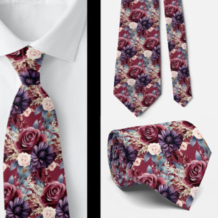 Burgundy Blue Periwinkle Blush Pink Floral Krawatte
