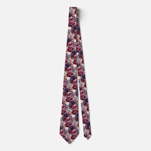 Burgundy Blue Periwinkle Blush Pink Floral Krawatte (Vorderseite)