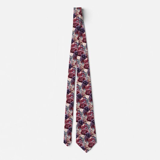 Burgundy Blue Periwinkle Blush Pink Floral Krawatte (Rückseite)