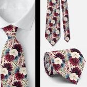 Burgundy Blue Periwinkle Ivory Floral Krawatte