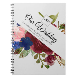 Burgundy Blue Pink Blume Hochzeitsgeschenke Notizblock