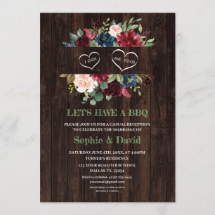 Burgundy Blue Pink Blütenrahmen Stall I DO GRILLEN Einladung