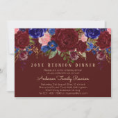Burgundy Blue Pink Roses Blumenfamilie Wiedersehen Einladung (Vorderseite)