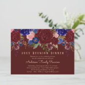 Burgundy Blue Pink Roses Blumenfamilie Wiedersehen Einladung (Stehend Vorderseite)