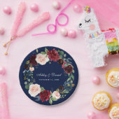 Burgundy Blue Watercolor Blumenzeremonie Pappteller (Party)