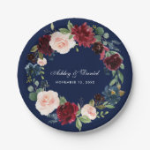 Burgundy Blue Watercolor Blumenzeremonie Pappteller (Vorderseite)