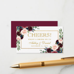 Burgundy Blue Wedk Drink Ticket Card Gold Begleitkarte