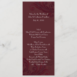 Burgundy Blüh Skinny Wedding Table Menu Menükarte