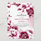 Burgundy Blume Aquarell Waschmädchen Taufe Einladung (Vorne/Hinten)