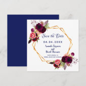 Burgundy Blume Blue Wedding Speichern Sie das Datu Save The Date (Vorne/Hinten)