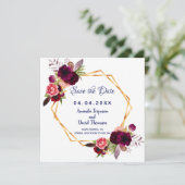 Burgundy Blume Blue Wedding Speichern Sie das Datu Save The Date (Stehend Vorderseite)
