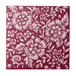 Burgundy Blume Blumenleaf Woodland Muster Fliese