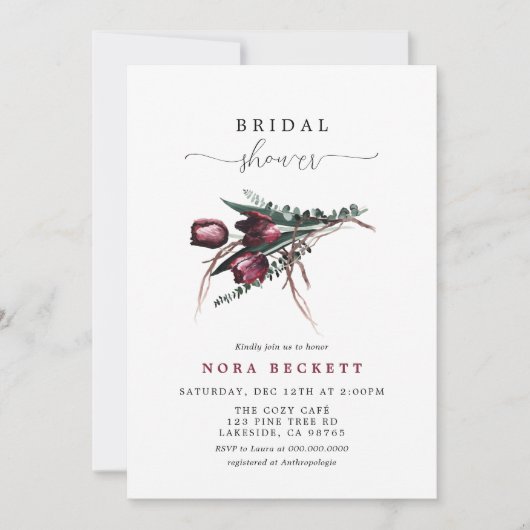 Burgundy Blume Bunch Brautparty Einladung (Vorderseite)