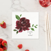 Burgundy Blume Custom Couple Names Wedding Serviette (Beispiel)