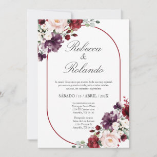 Burgundy Blume Elegante Hochzeit Einladung Spanisc